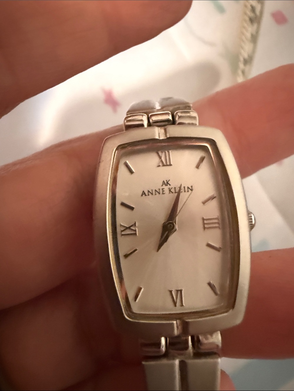Anne Klein Silver and White Rectangular Bracelet Watch